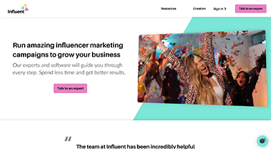 Screenshot of Influent’s homepage